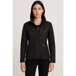 Ellus Tailoring Women’s Satin Like Black Jacket unique athleisure size small